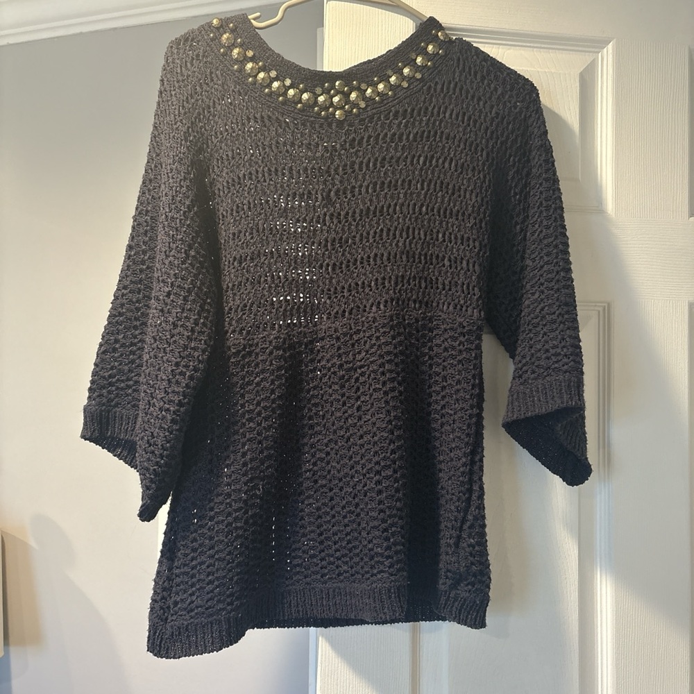 Black Knit Sweater with Gold Accents